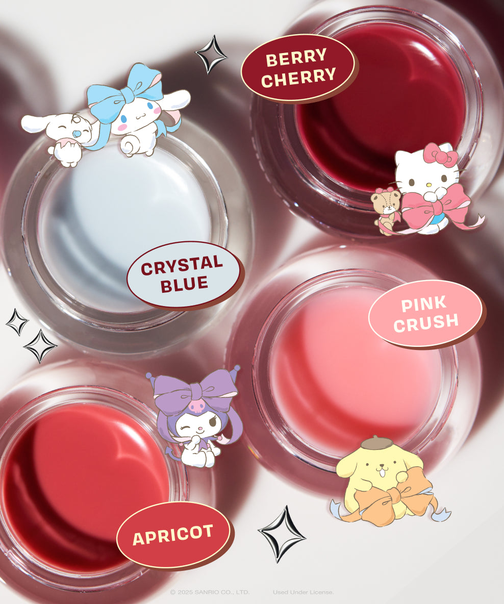 Close-up of The Crème Shop Hello Kitty and Friends Gloss Jelly Tinted Peptide Lip Glaze in a sleek jars with Hello Kitty and Friends design, perfect for K-beauty lovers.