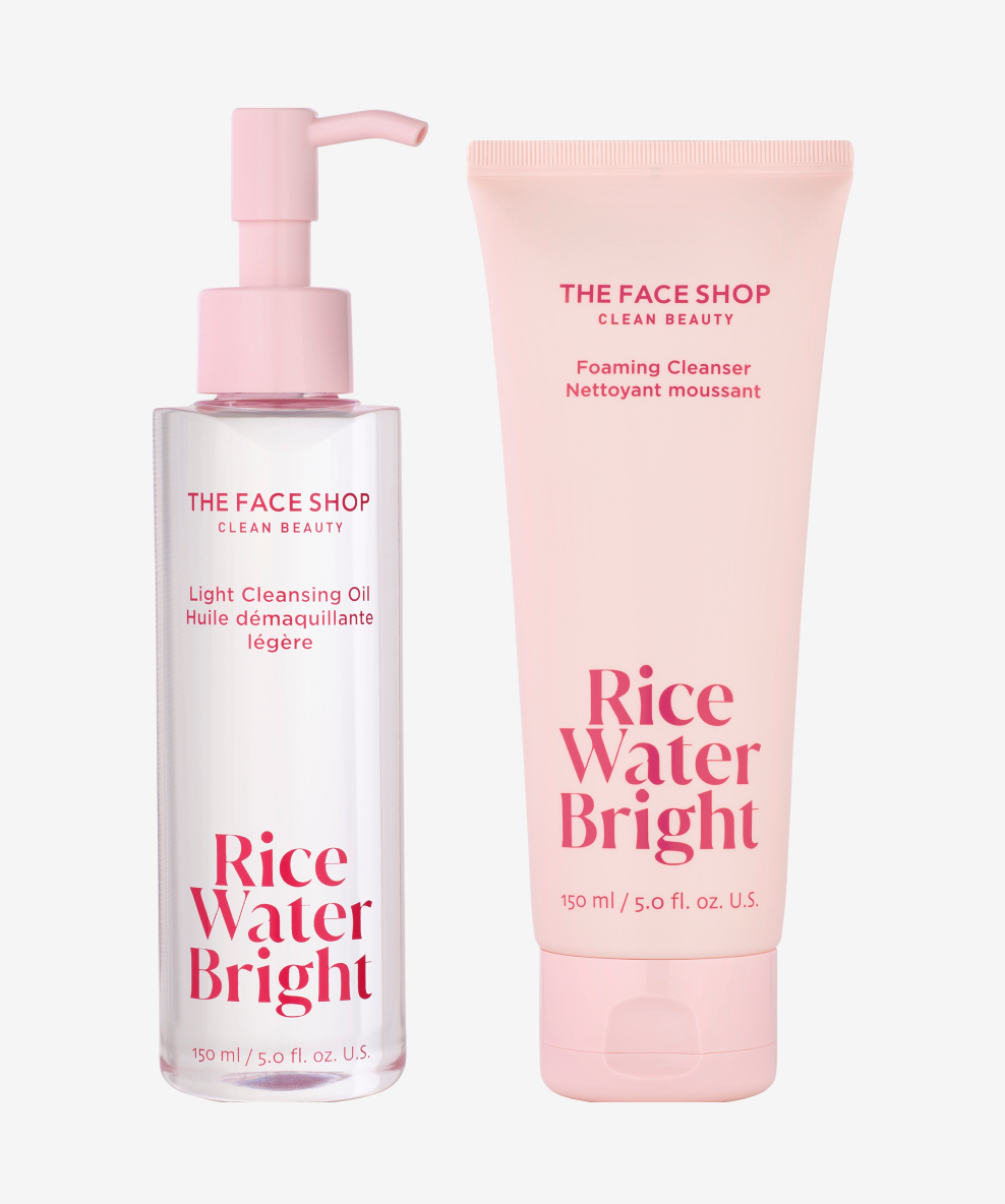 THE FACE SHOP Rice Water Bright Deep Cleanse Duo – K-Beauty Double Cleansing Set with Cleansing Oil and Foaming Cleanser.