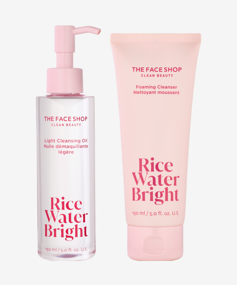 THE FACE SHOP Rice Water Bright Deep Cleanse Duo – K-Beauty Double Cleansing Set with Cleansing Oil and Foaming Cleanser.