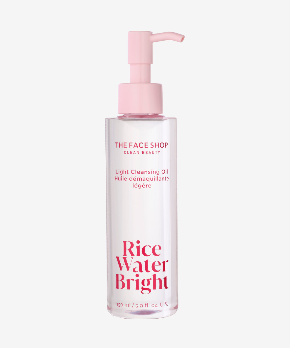 THE FACE SHOP Rice Water Bright Light Facial Cleansing Oil – Lightweight, Vegan K-Beauty Makeup Remover in a Sleek Pump Bottle