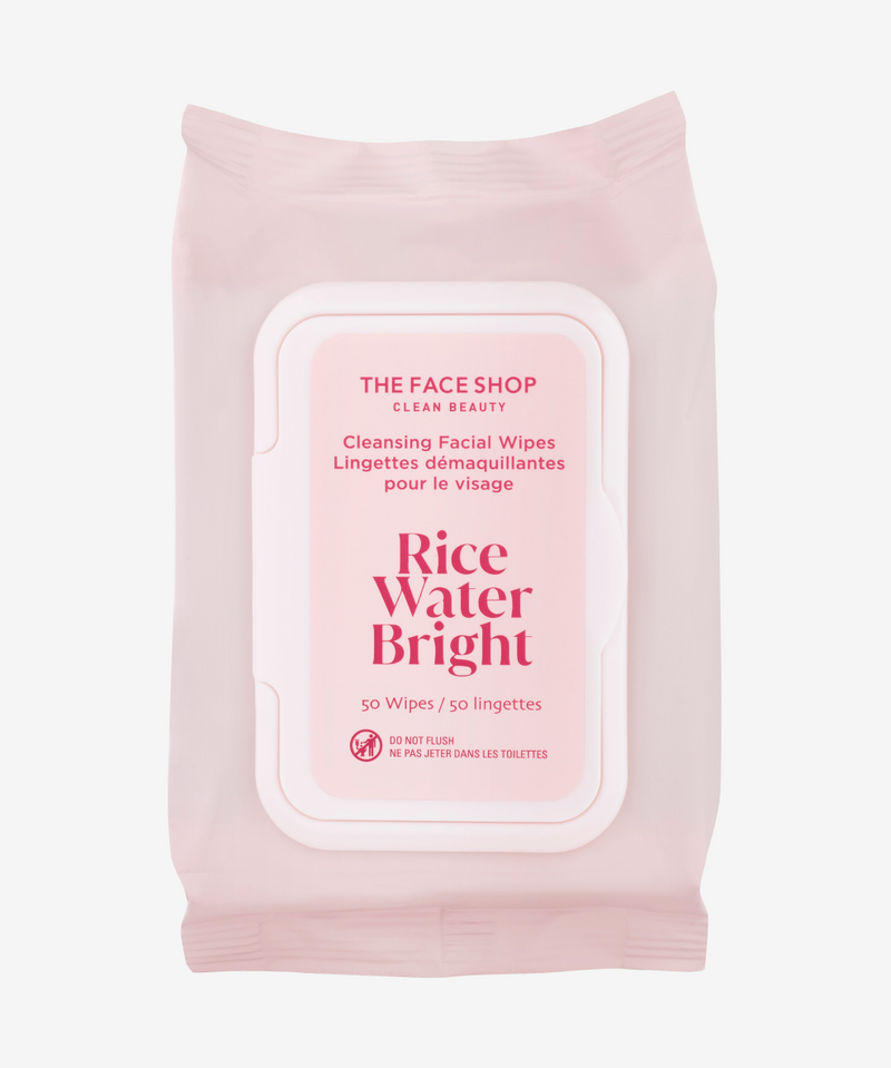 THE FACE SHOP Rice Water Bright Cleansing Facial Wipes – Vegan K-Beauty Makeup Remover with Rice Water and Rice Bran Oil.